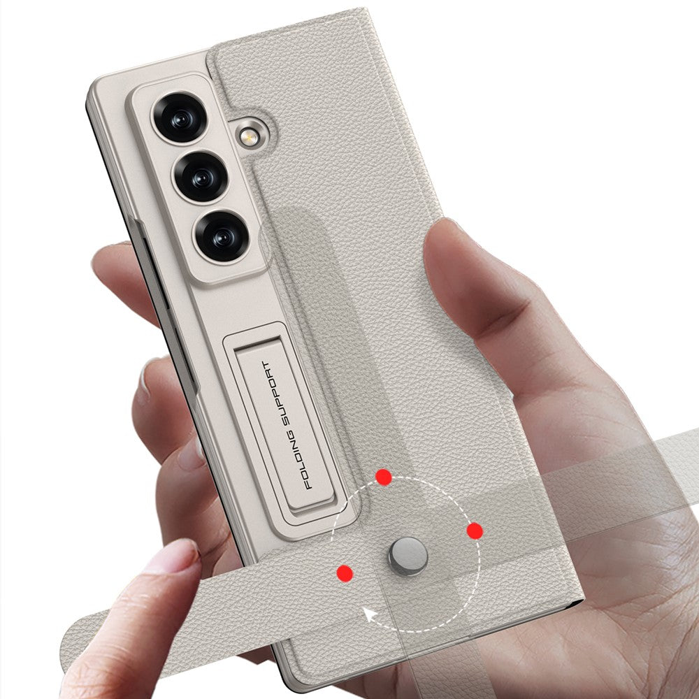 GKK For Samsung Galaxy Z Fold7 5G Case Card Slot PC + PU Flip Phone Cover with Screen Film, Stylus - Grey