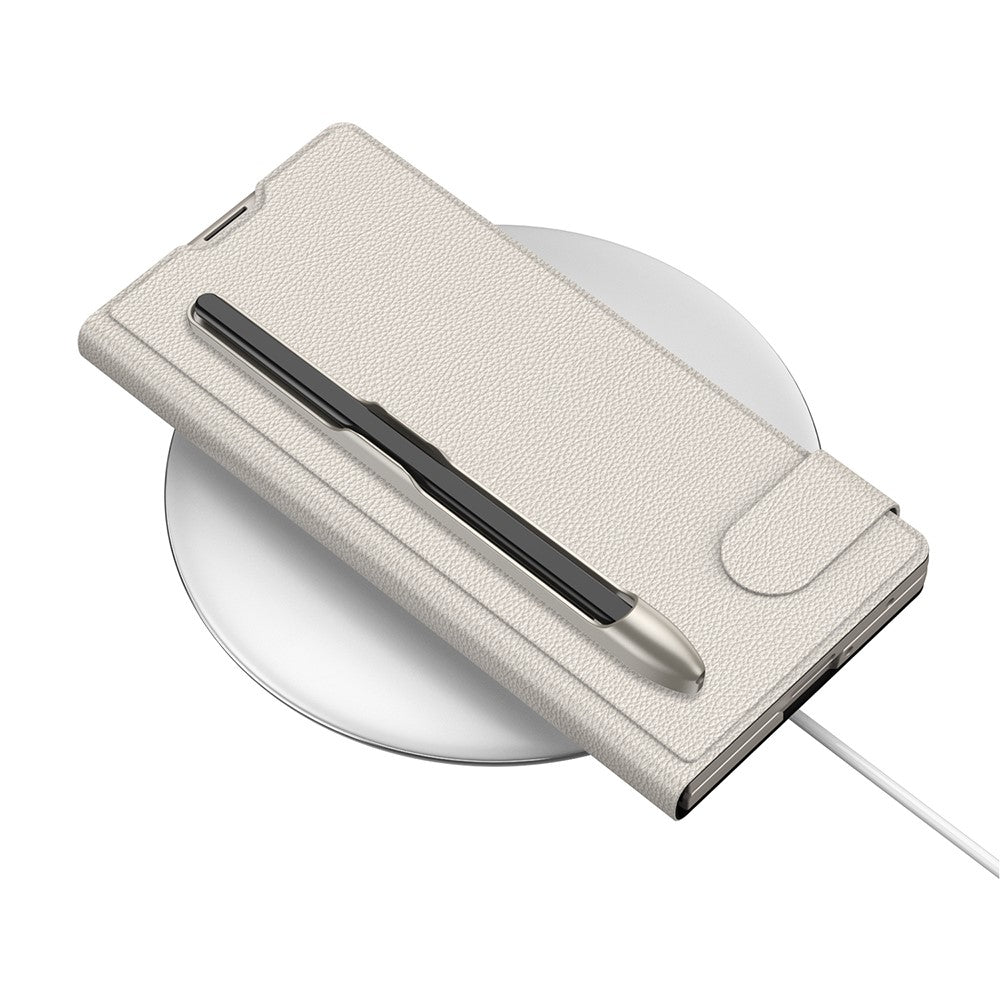 GKK For Samsung Galaxy Z Fold7 5G Case Card Slot PC + PU Flip Phone Cover with Screen Film, Stylus - Titanium Grey