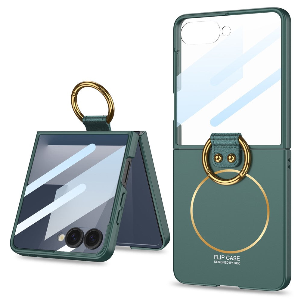 GKK For Samsung Galaxy Z Flip7 5G Magnetic Case PC + Tempered Glass Slim Phone Cover with Kickstand - Green
