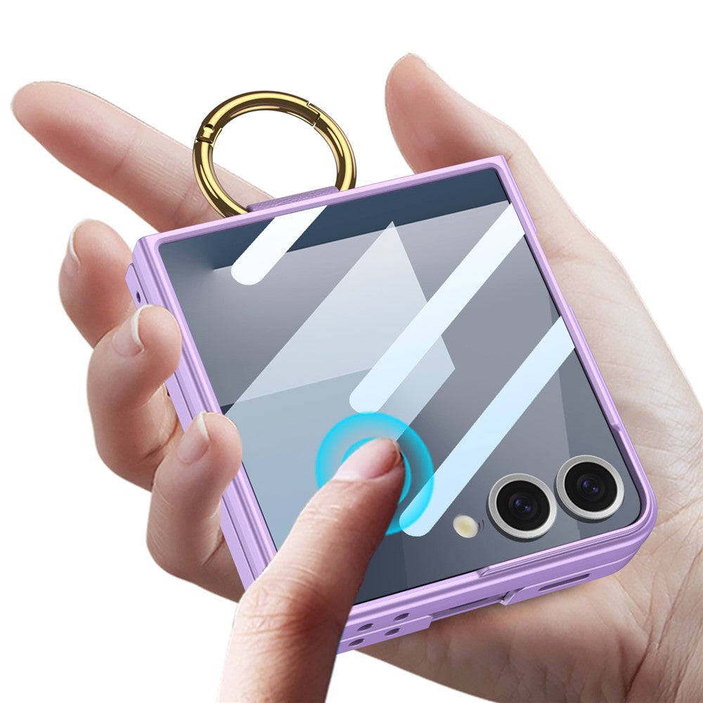 GKK For Samsung Galaxy Z Flip7 5G Magnetic Case PC + Tempered Glass Slim Phone Cover with Kickstand - Purple