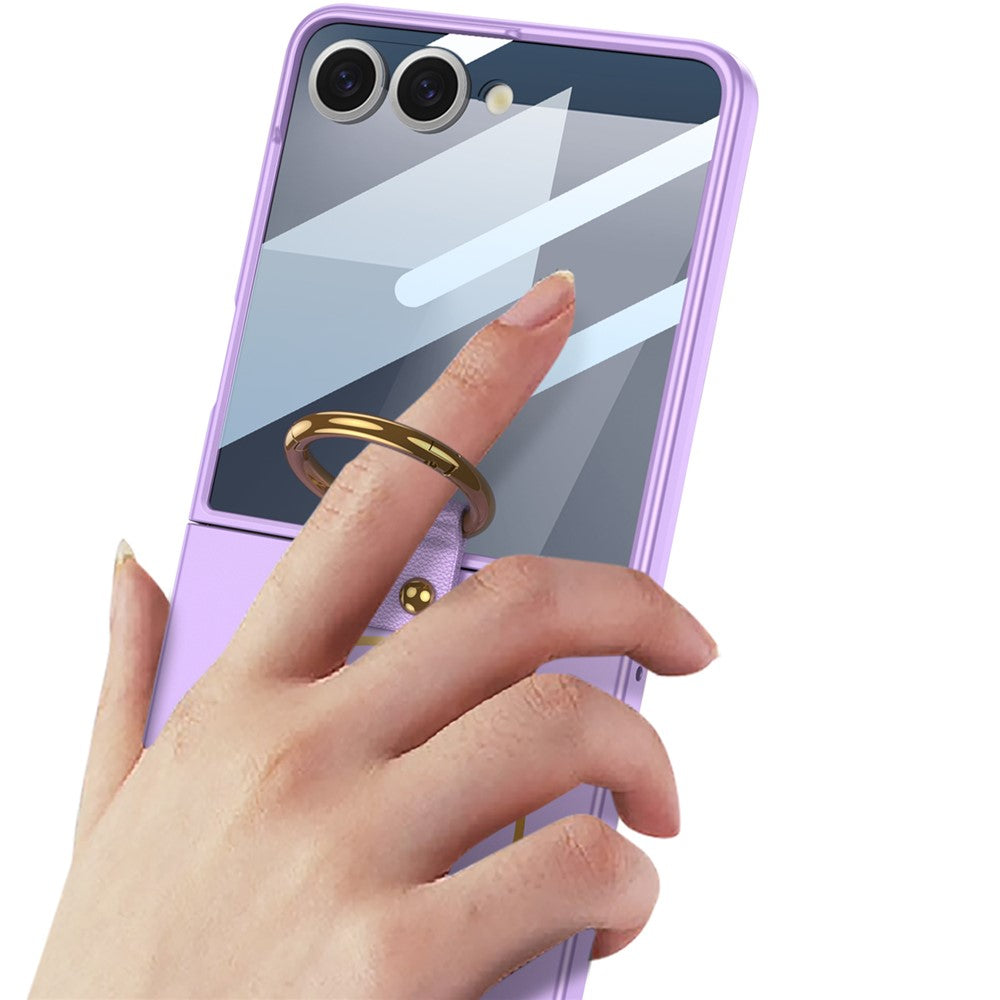 GKK For Samsung Galaxy Z Flip7 5G Magnetic Case PC + Tempered Glass Slim Phone Cover with Kickstand - Purple