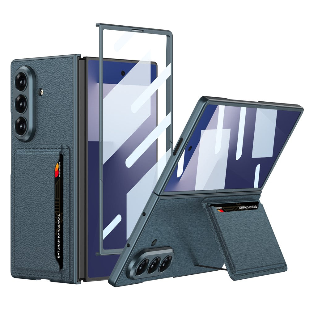 GKK For Samsung Galaxy Z Fold7 5G Phone Case Card Holder Kickstand PU Leather Back Cover with Screen Film - Green