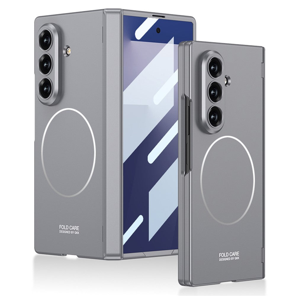 GKK For Samsung Galaxy Z Fold7 5G Case Hinge Protection PC Phone Cover with Screen Film, Wireless Charging Compatible - Grey