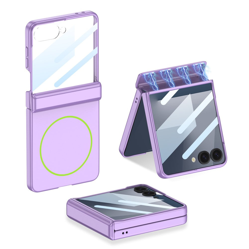 GKK For Samsung Galaxy Z Flip7 5G Magnetic Case Hinge Protection PC + Tempered Glass Slim Phone Cover - Purple