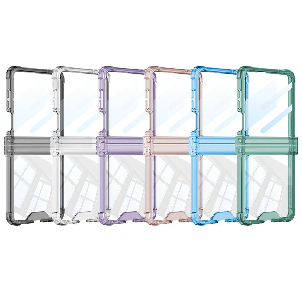 GKK For Samsung Galaxy Z Flip7 5G Case with Back Film Airbag Hinge Protection Shockproof TPU Phone Cover - Transparent Blue
