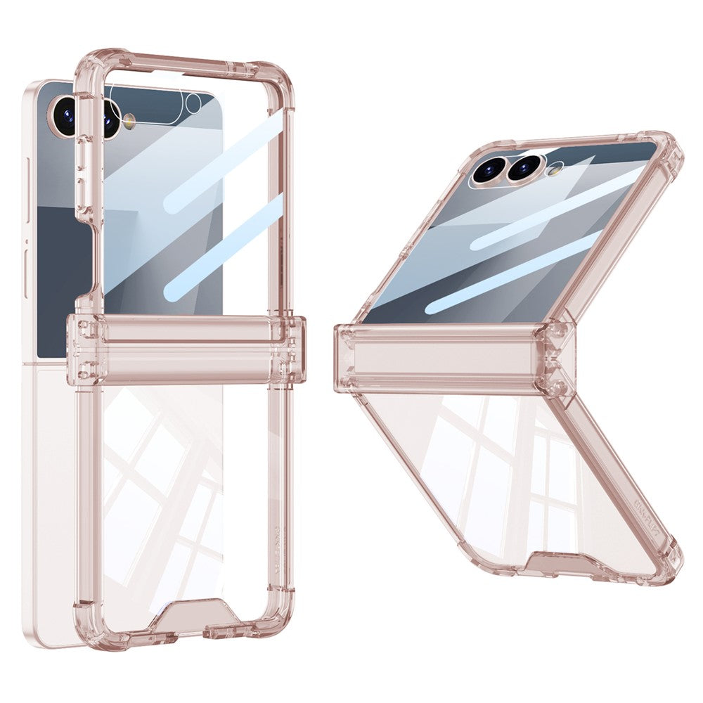 GKK For Samsung Galaxy Z Flip7 5G Case with Back Film Airbag Hinge Protection Shockproof TPU Phone Cover - Transparent Pink