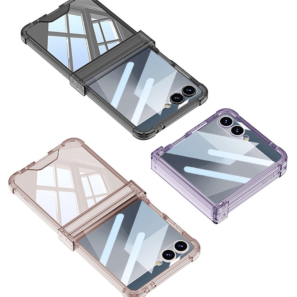 GKK For Samsung Galaxy Z Flip7 5G Case with Back Film Airbag Hinge Protection Shockproof TPU Phone Cover - Transparent Pink