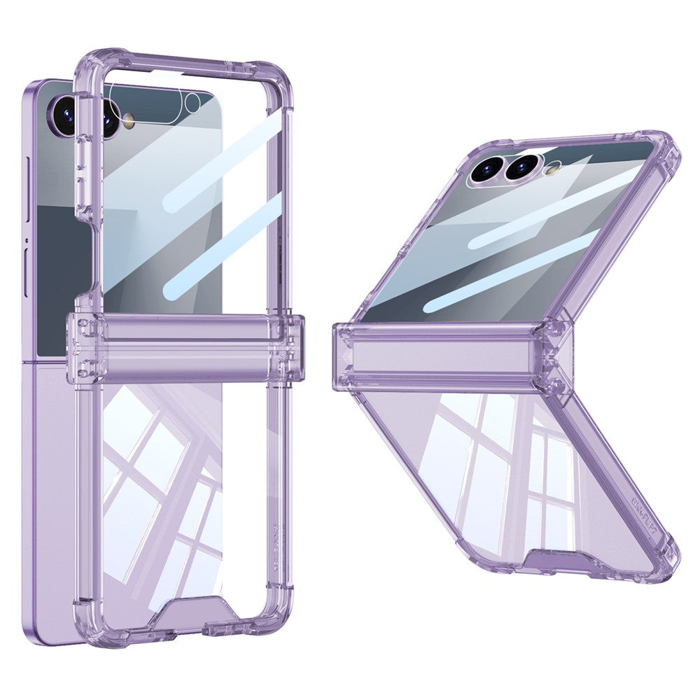 GKK For Samsung Galaxy Z Flip7 5G Case with Back Film Airbag Hinge Protection Shockproof TPU Phone Cover - Transparent Purple