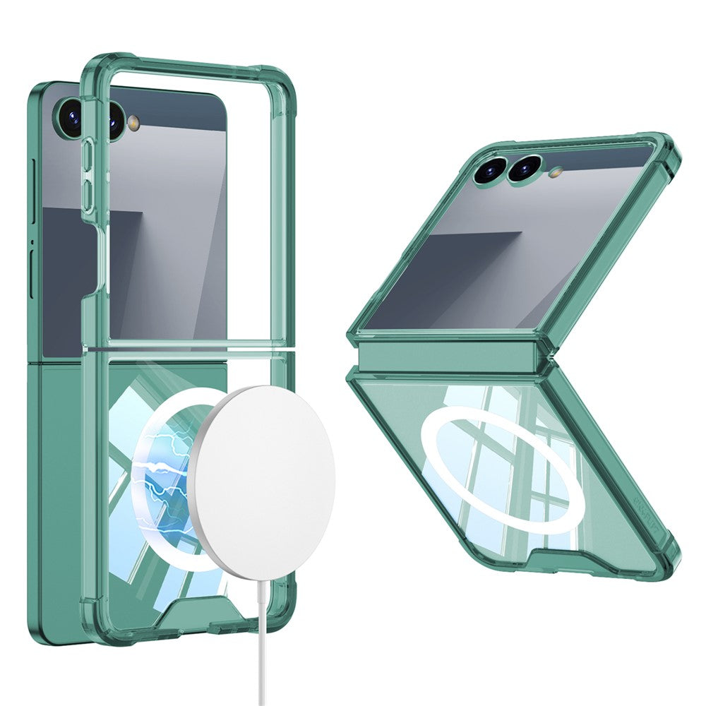 GKK For Samsung Galaxy Z Flip7 5G Case Airbag Cushion TPU + Acrylic Phone Cover Wireless Charging Compatible - Transparent Green