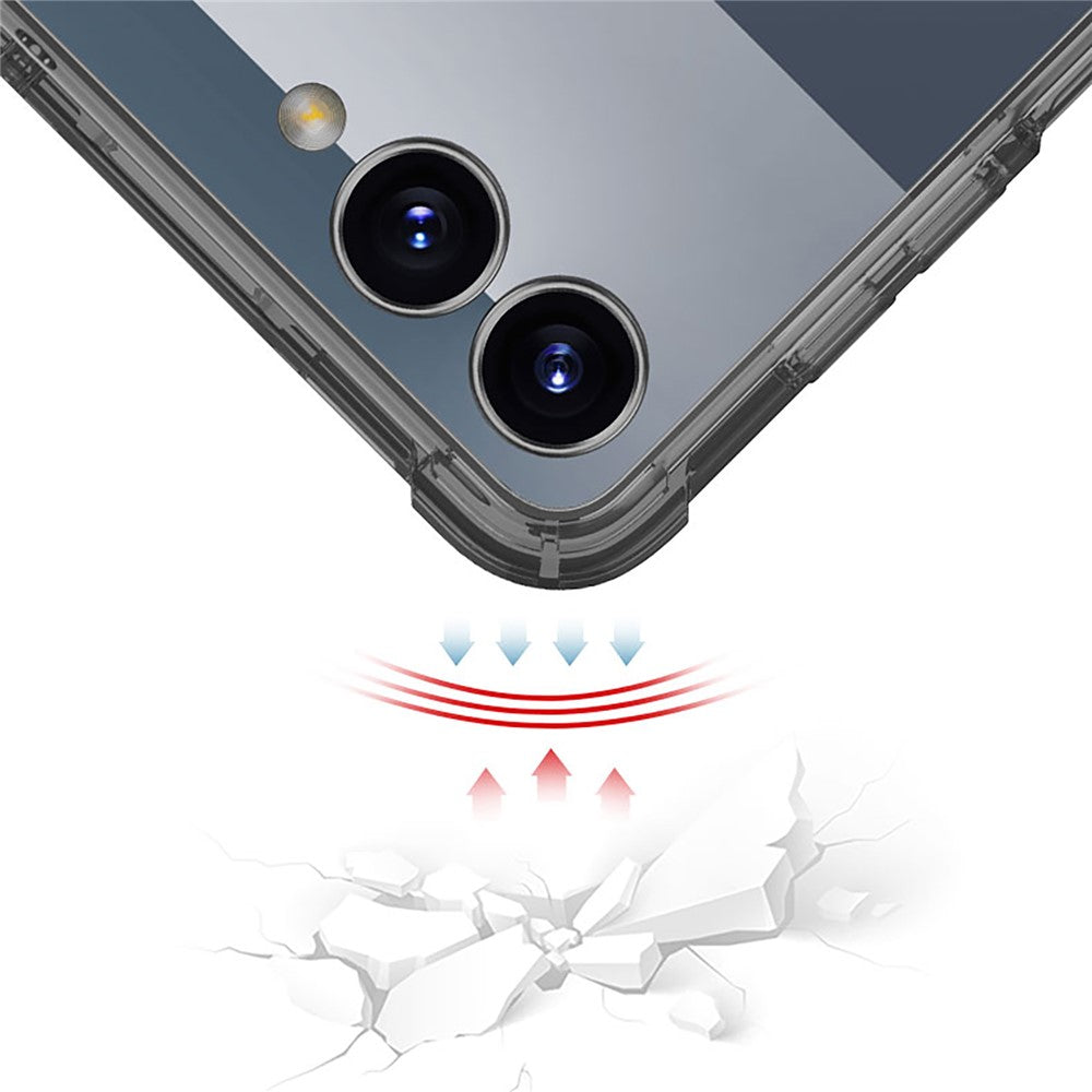 GKK For Samsung Galaxy Z Flip7 5G Case Airbag Cushion TPU + Acrylic Phone Cover Wireless Charging Compatible - Transparent Black