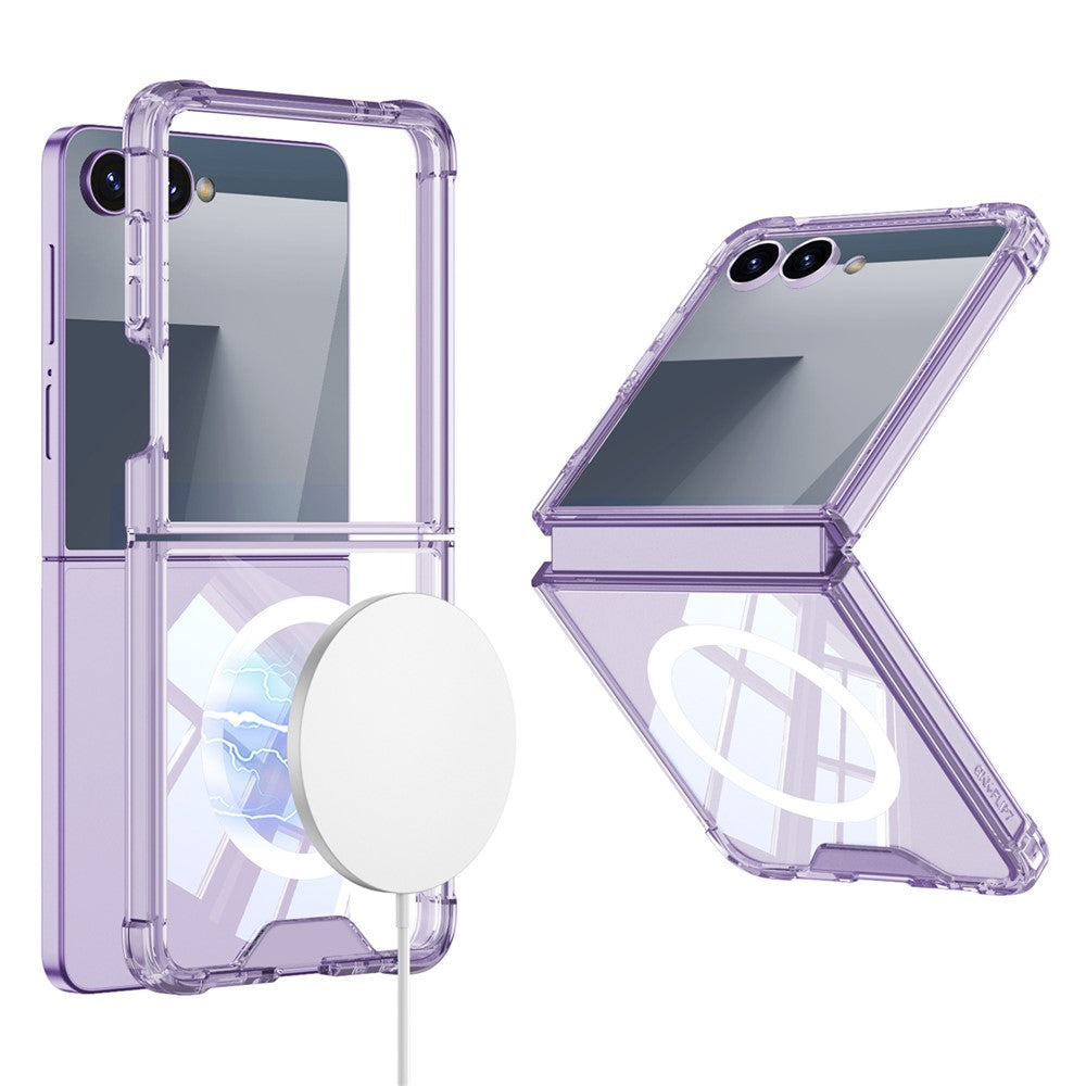 GKK For Samsung Galaxy Z Flip7 5G Case Airbag Cushion TPU + Acrylic Phone Cover Wireless Charging Compatible - Transparent Purple
