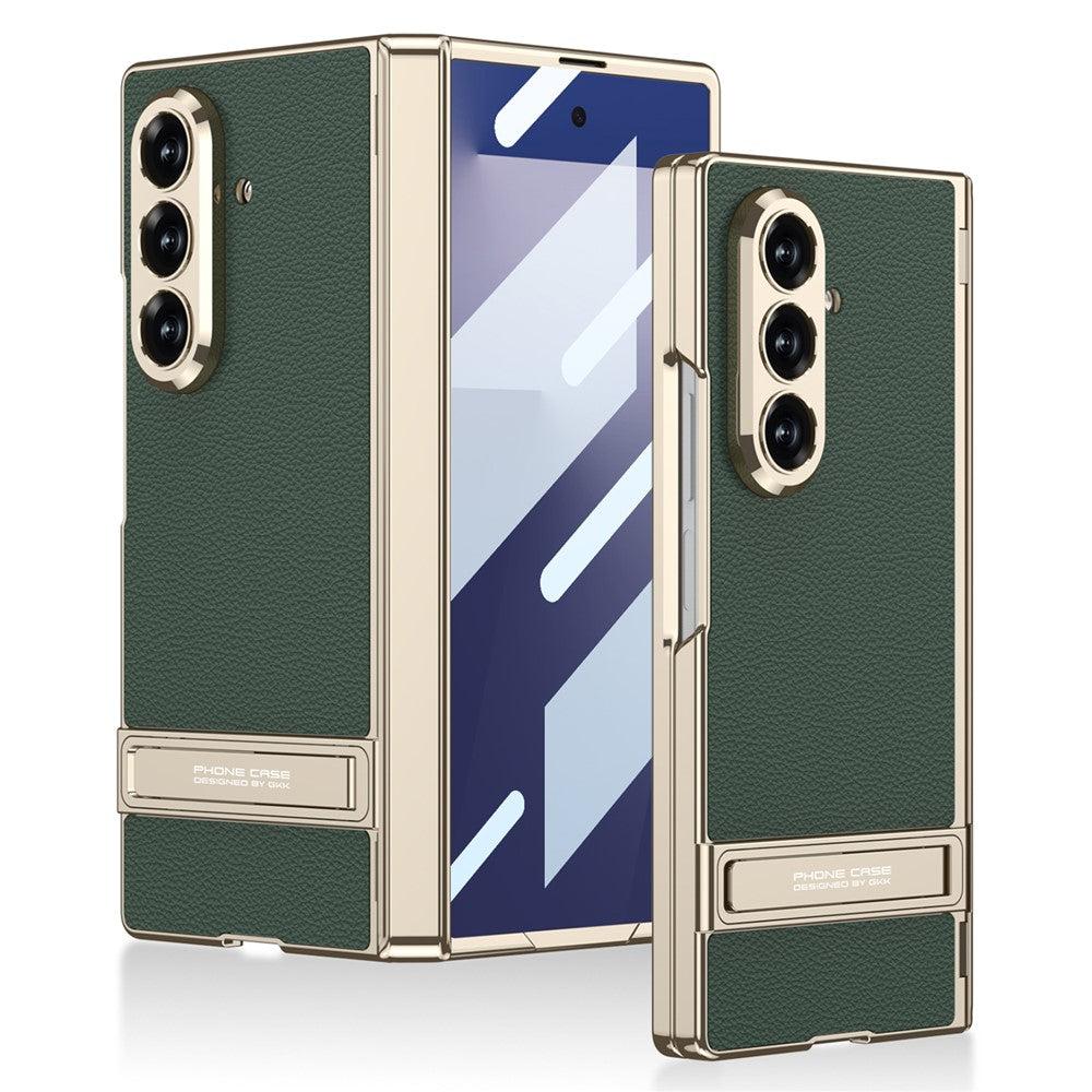 GKK For Samsung Galaxy Z Fold7 5G Kickstand Case Magnetic Hinge Protection PU + PC + Tempered Glass Phone Cover - Midnight Green