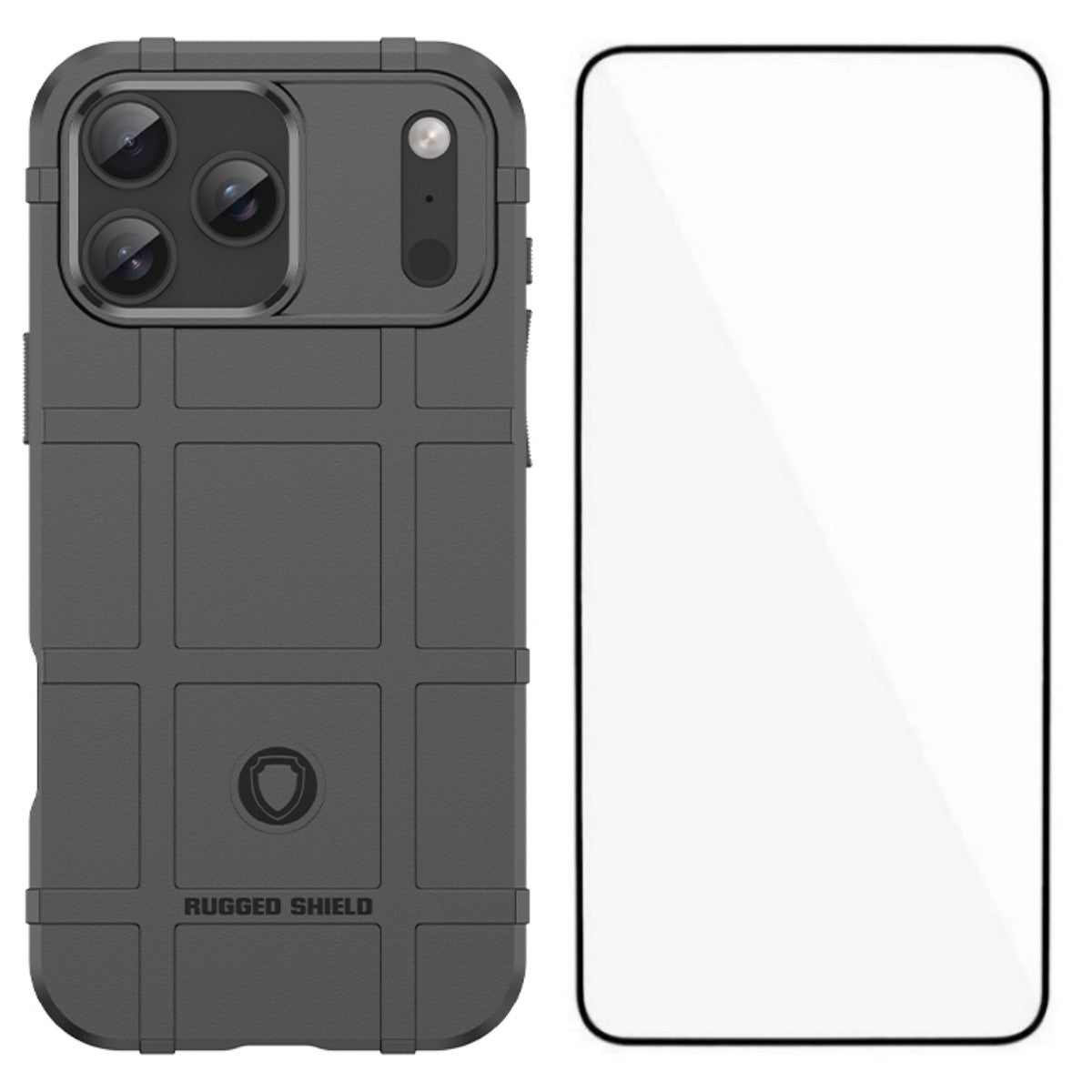 For iPhone 17 Pro Max Case with Screen Film WANLONFENG HD Series Grid Design Anti-Slip TPU Phone Cover - Black