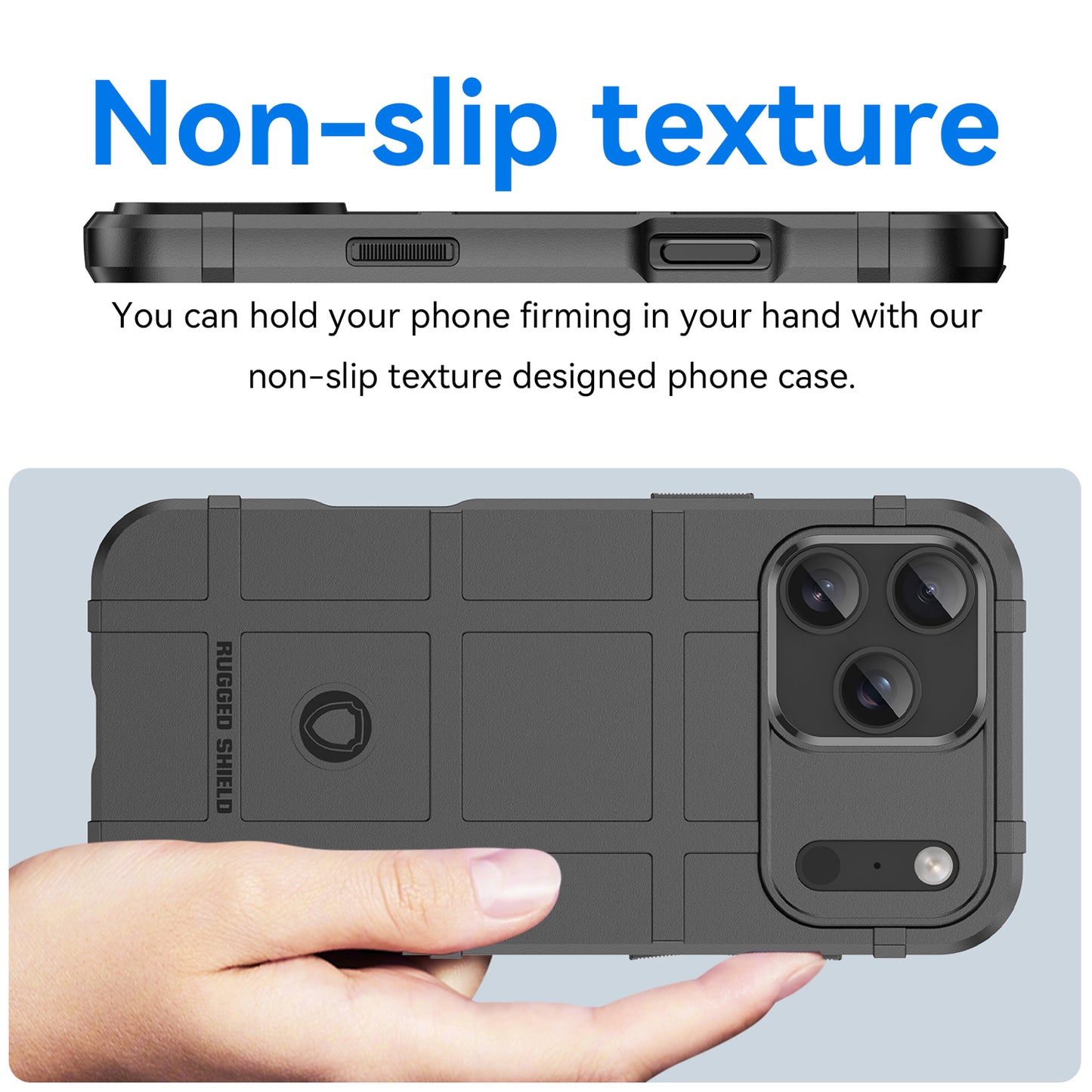 For iPhone 17 Pro Max Case with Screen Film WANLONFENG HD Series Grid Design Anti-Slip TPU Phone Cover - Black