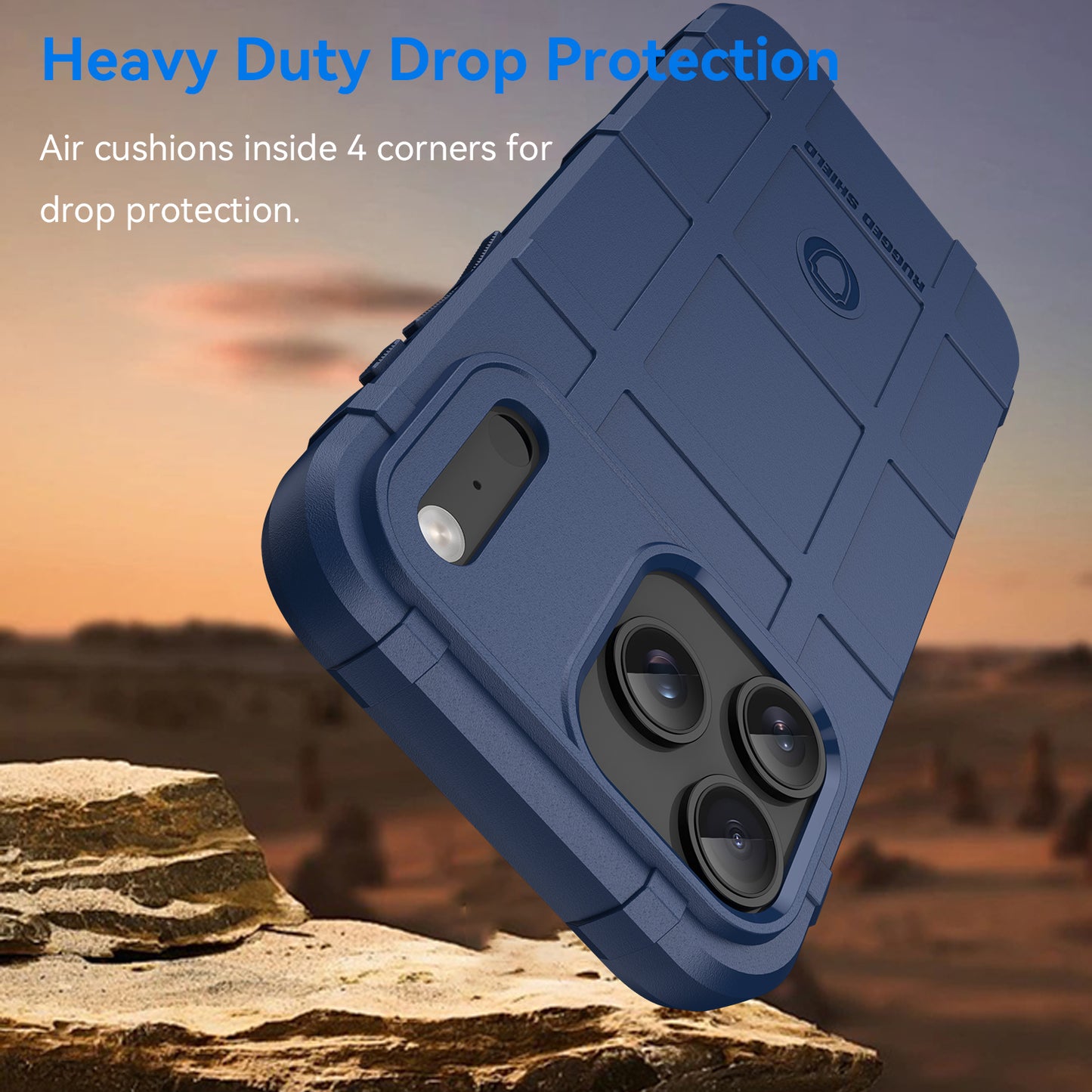 For iPhone 17 Pro Max Case with Screen Film WANLONFENG HD Series Grid Design Anti-Slip TPU Phone Cover - Blue