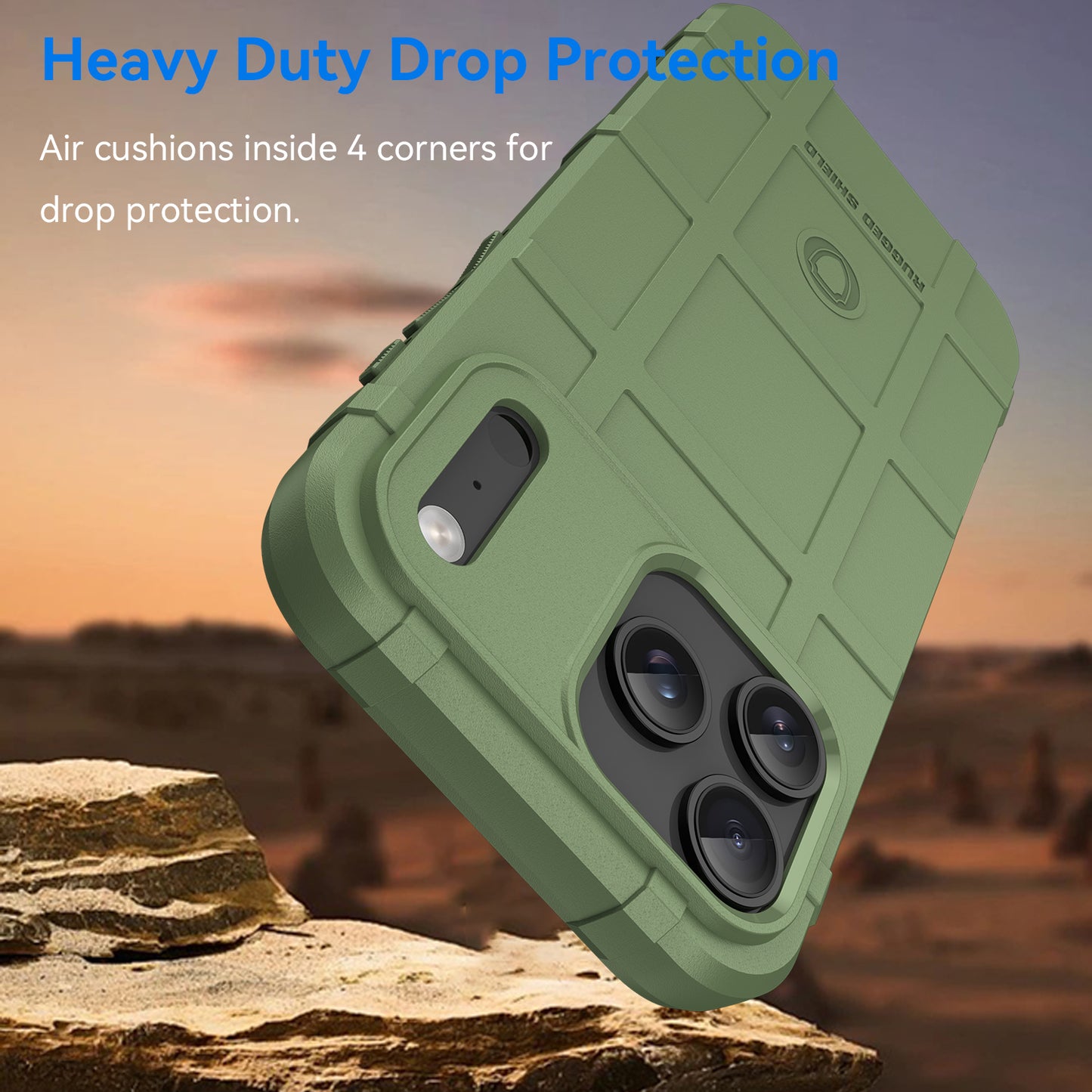 For iPhone 17 Pro Max Case with Screen Film WANLONFENG HD Series Grid Design Anti-Slip TPU Phone Cover - Green