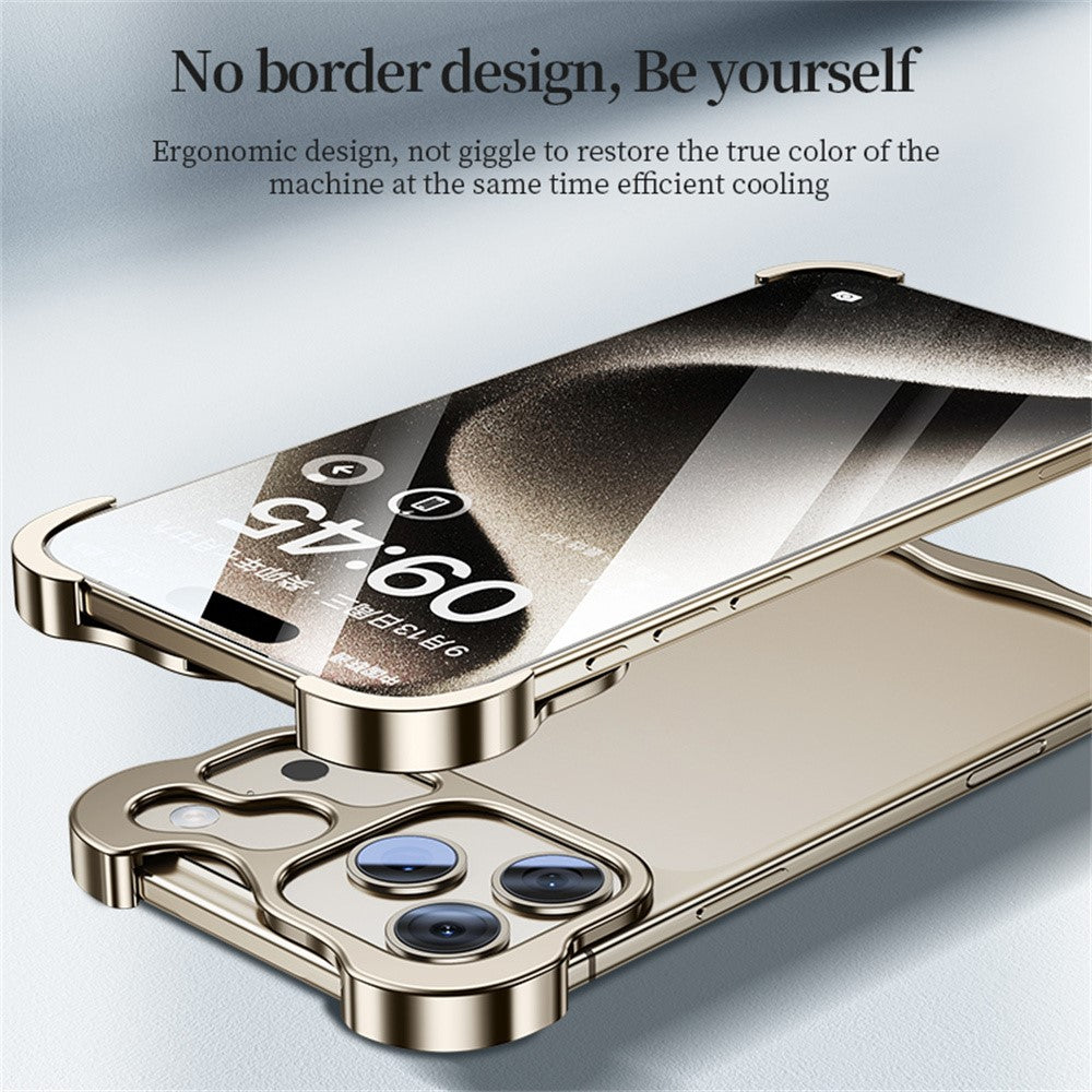 For iPhone 17 Pro Max Bumper Case Metal Frameless Shockproof Cover with Camera Lens Protector - Gold