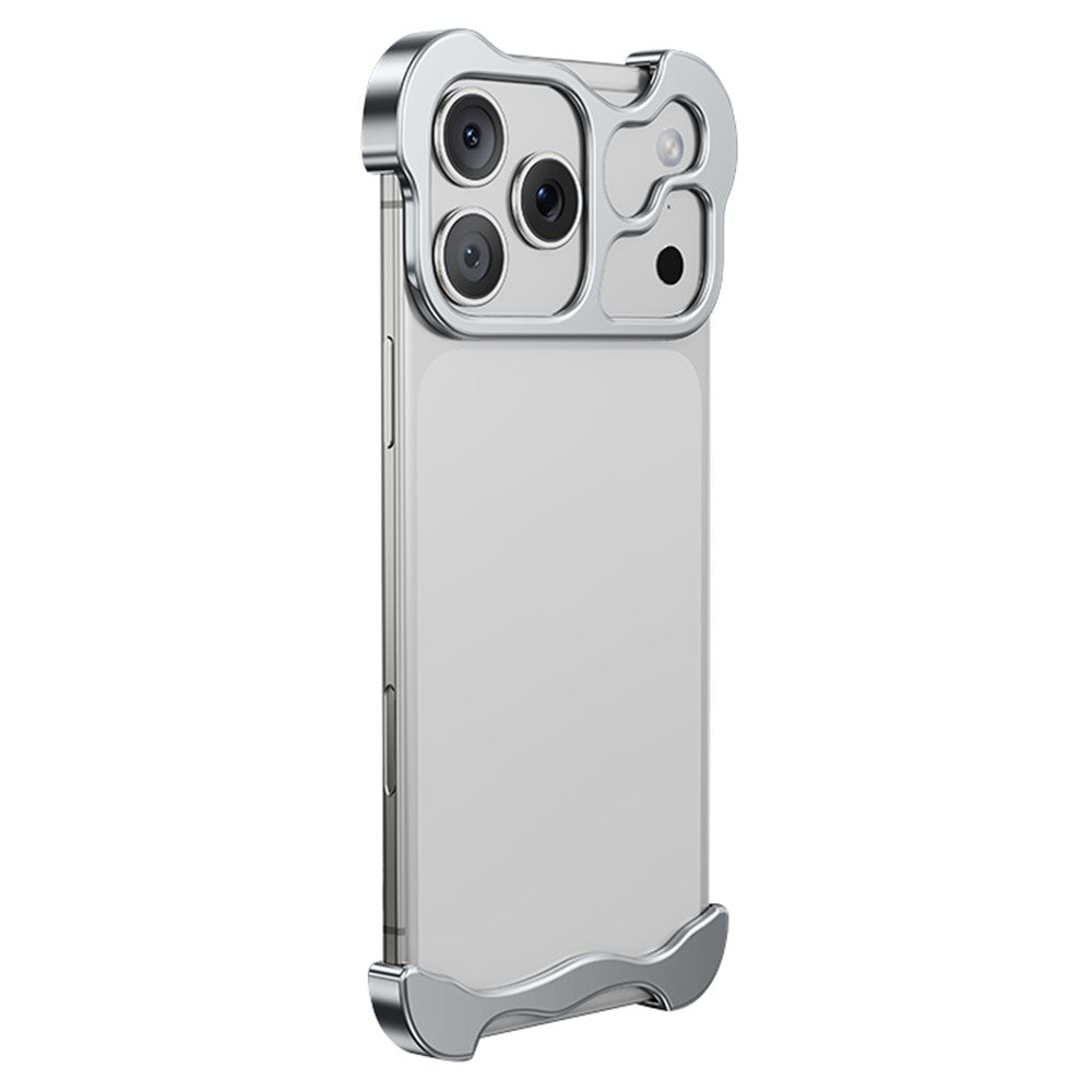 For iPhone 17 Pro Max Bumper Case Metal Frameless Shockproof Cover with Camera Lens Protector - Silver