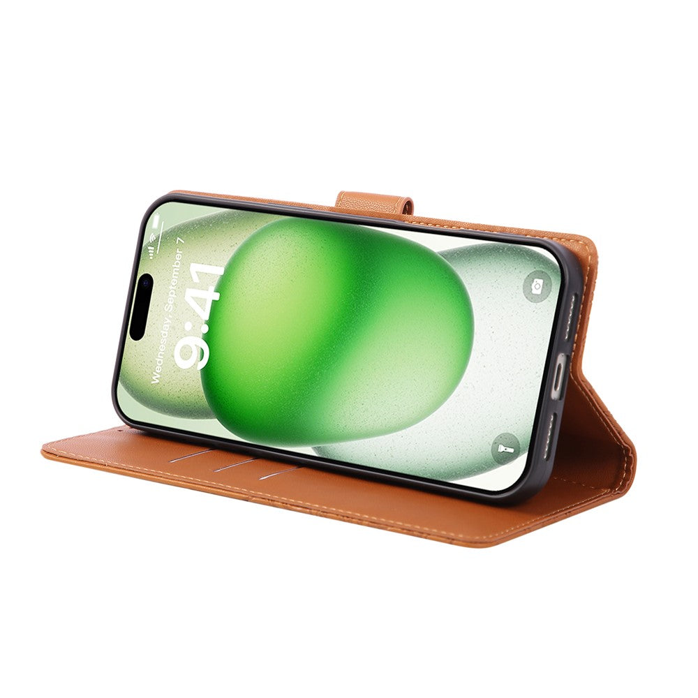 For iPhone 17 Pro Max Case Rose Flower PU Leather Wallet Phone Cover with 3 Card Slots / Wrist Strap - Brown