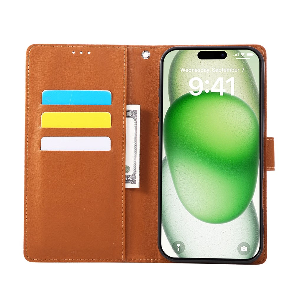 For iPhone 17 Pro Max Case Rose Flower PU Leather Wallet Phone Cover with 3 Card Slots / Wrist Strap - Brown