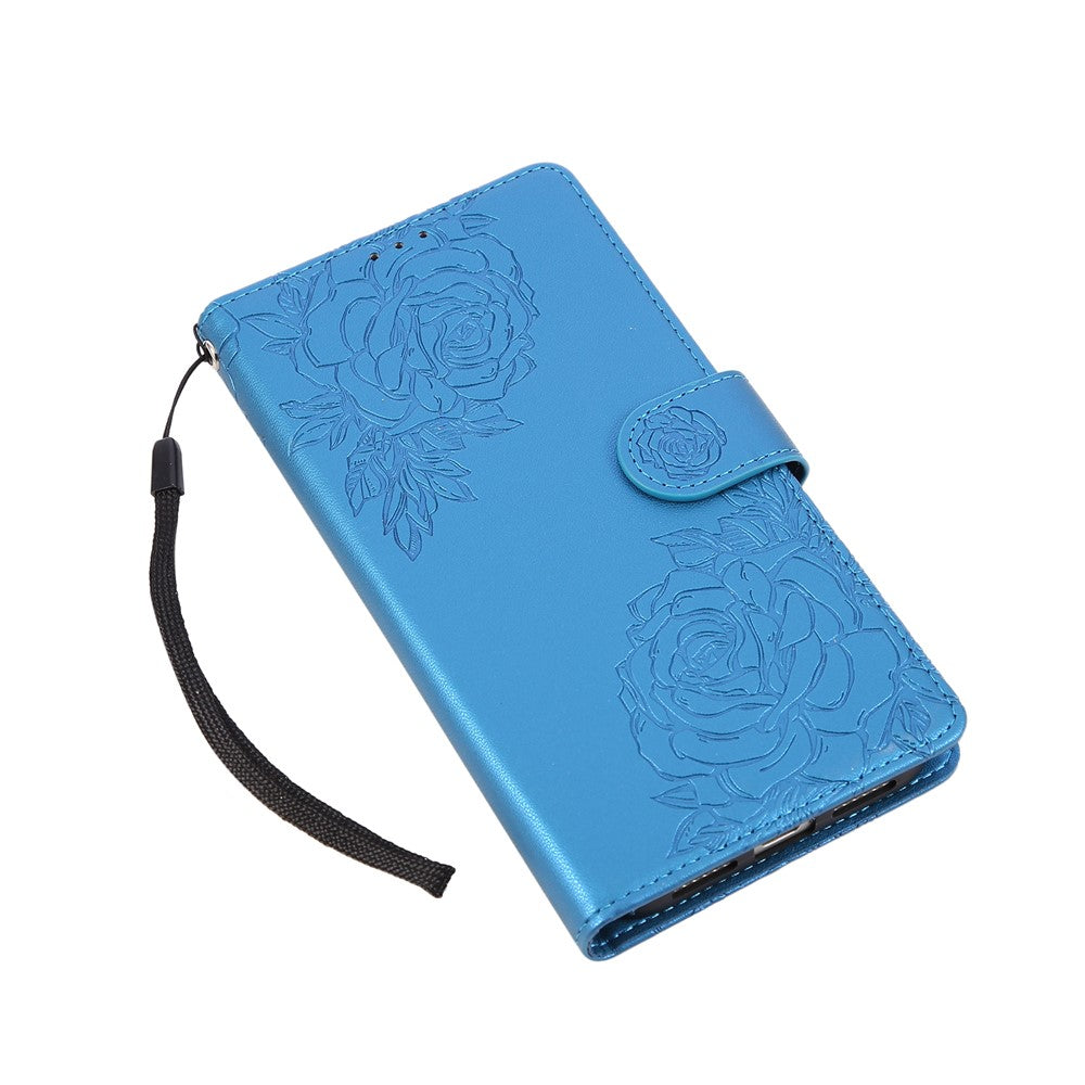 For iPhone 17 Pro Max Case Rose Flower PU Leather Wallet Phone Cover with 3 Card Slots / Wrist Strap - Blue