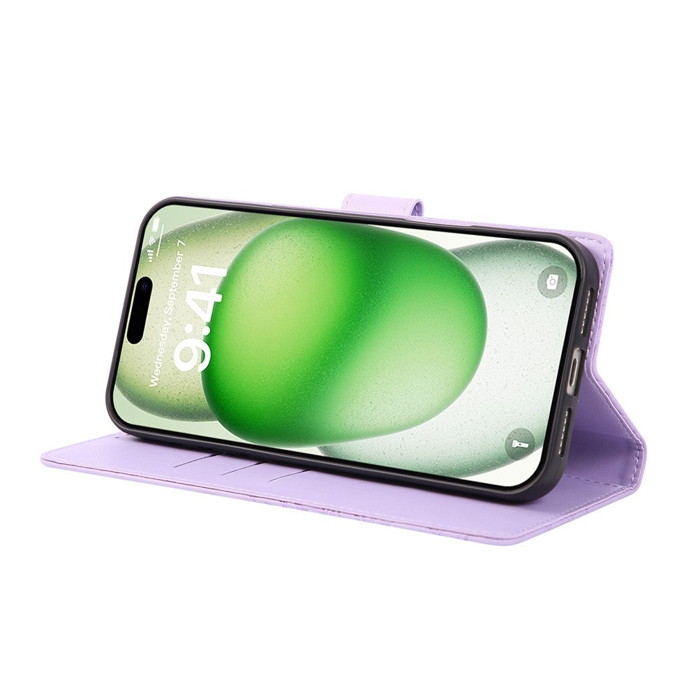 For iPhone 17 Pro Max Case Rose Flower PU Leather Wallet Phone Cover with 3 Card Slots / Wrist Strap - Light Purple
