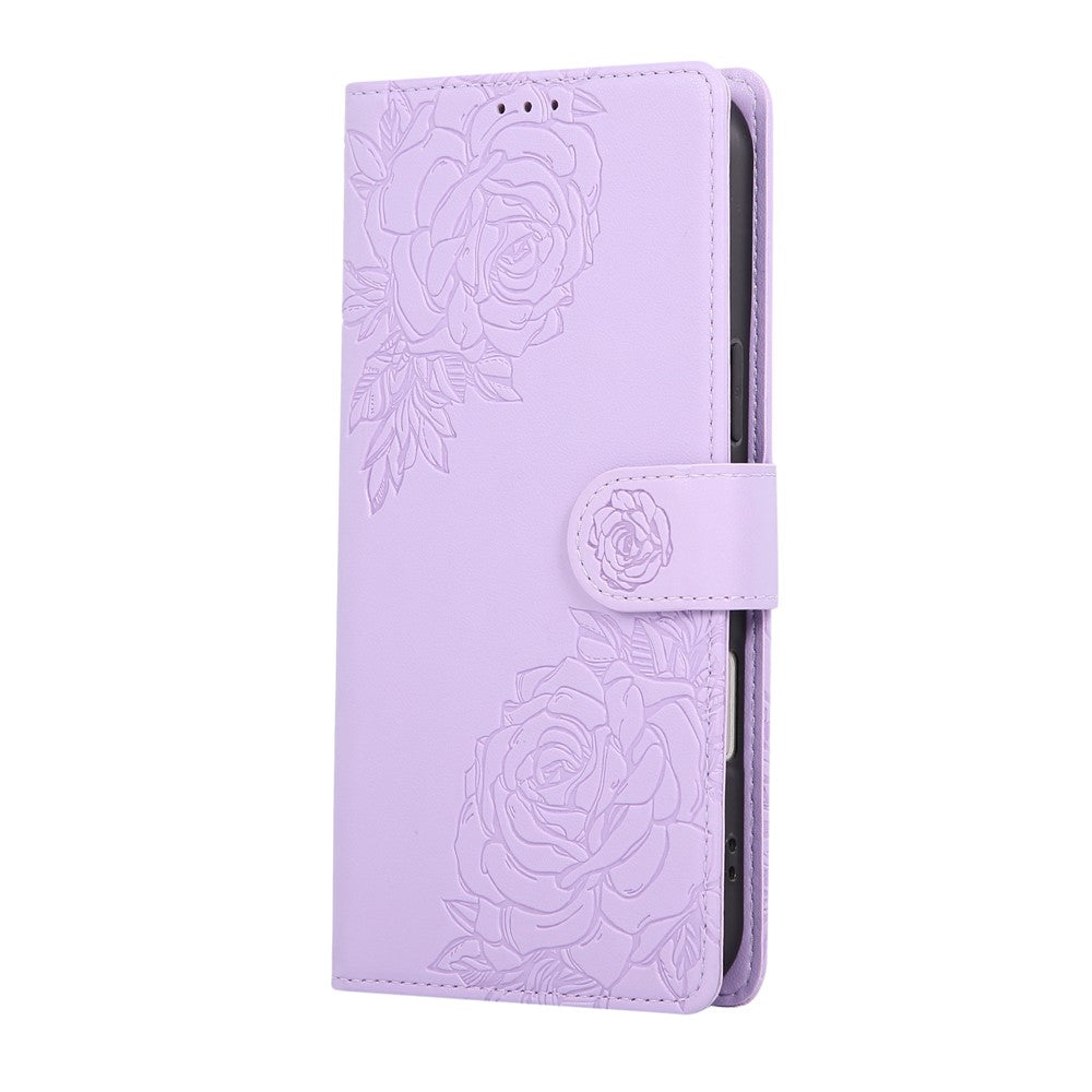 For iPhone 17 Pro Max Case Rose Flower PU Leather Wallet Phone Cover with 3 Card Slots / Wrist Strap - Light Purple