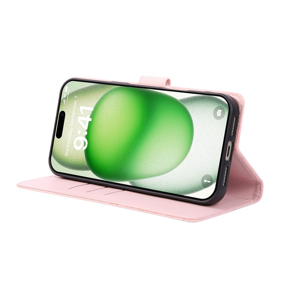 For iPhone 17 Pro Max Case Rose Flower PU Leather Wallet Phone Cover with 3 Card Slots / Wrist Strap - Rose Gold