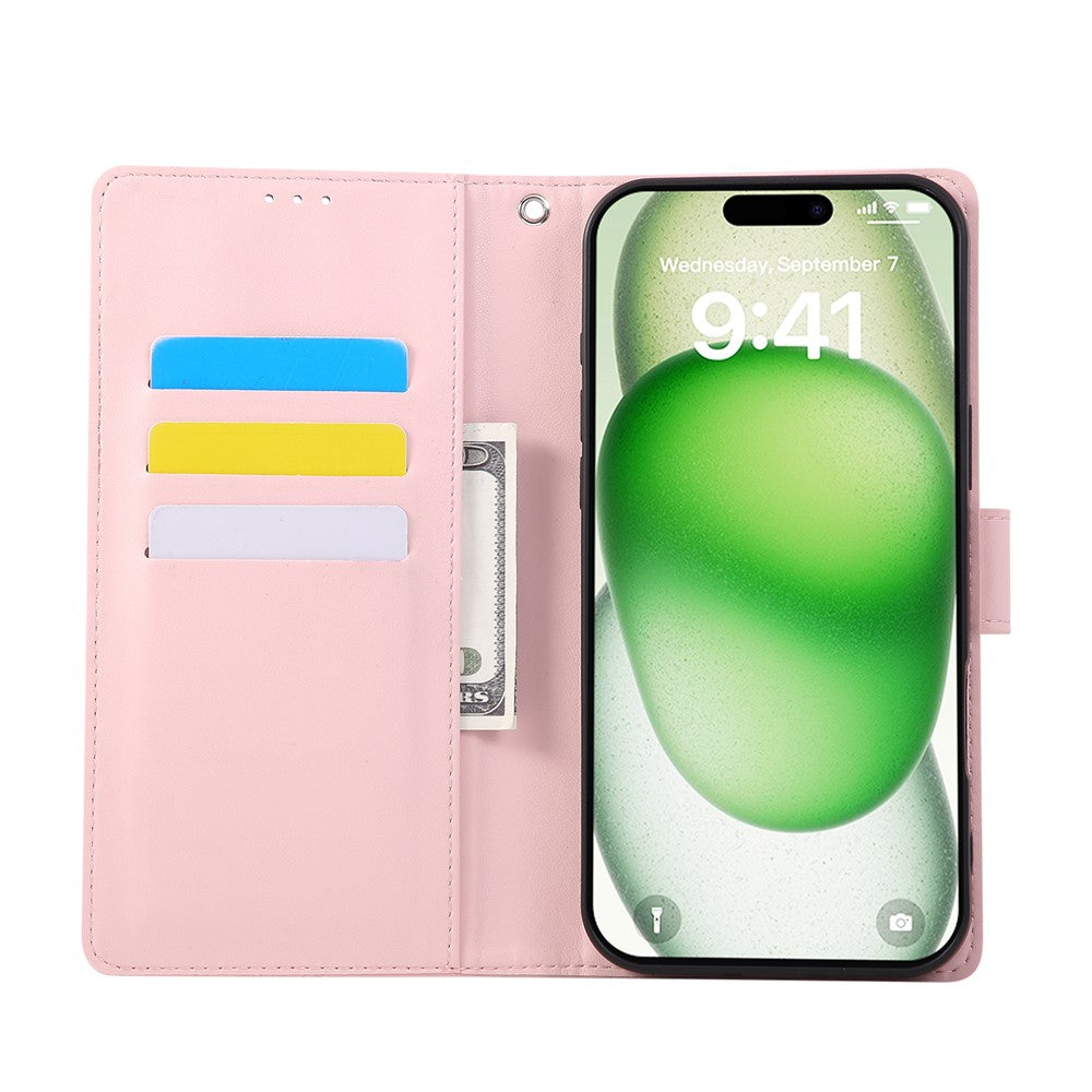 For iPhone 17 Pro Max Case Rose Flower PU Leather Wallet Phone Cover with 3 Card Slots / Wrist Strap - Rose Gold