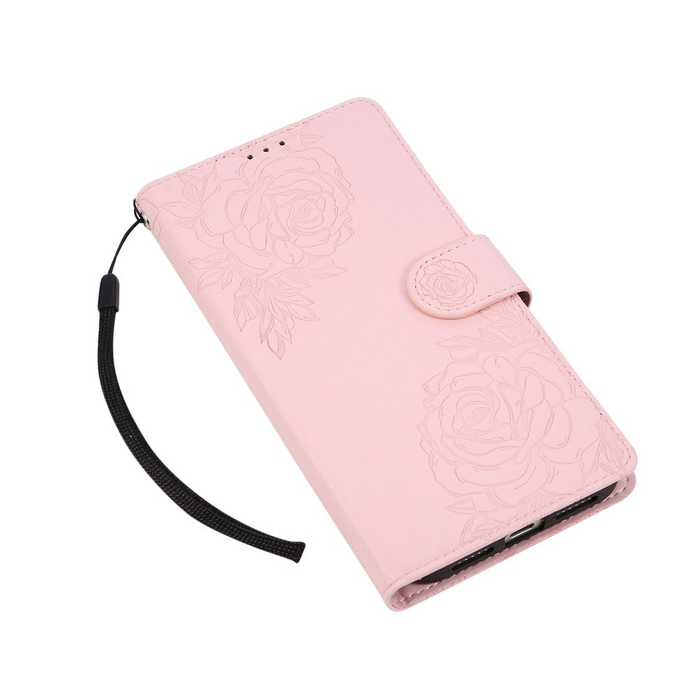 For iPhone 17 Pro Max Case Rose Flower PU Leather Wallet Phone Cover with 3 Card Slots / Wrist Strap - Rose Gold
