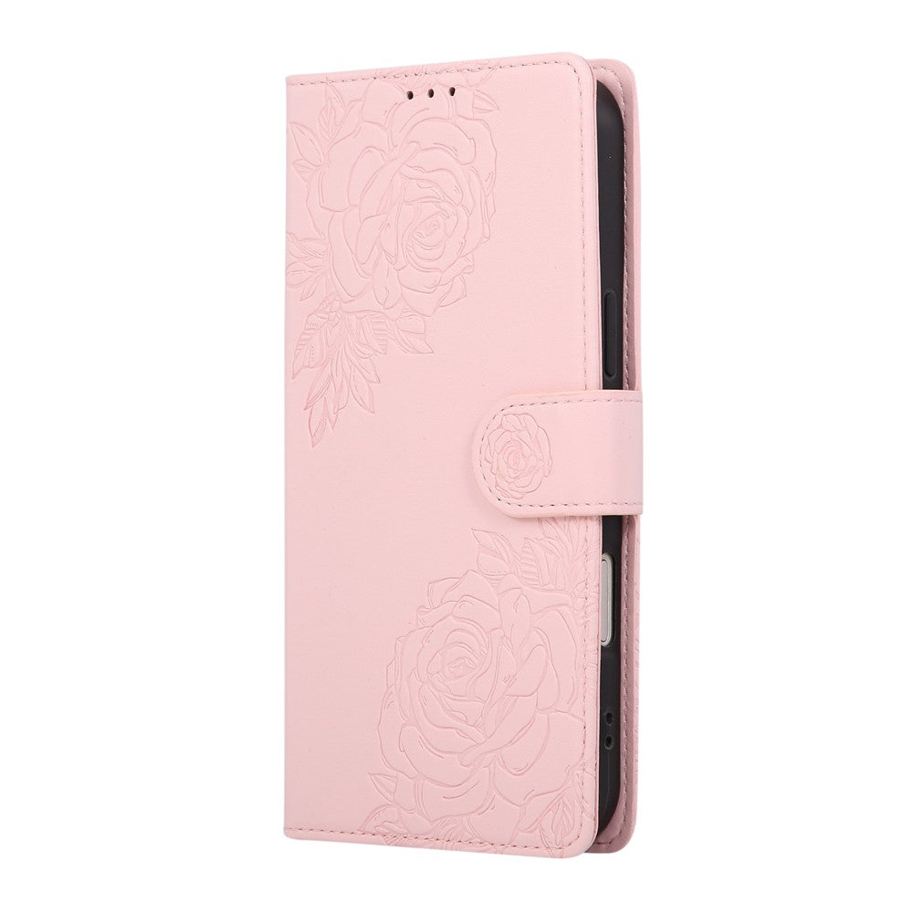 For iPhone 17 Pro Max Case Rose Flower PU Leather Wallet Phone Cover with 3 Card Slots / Wrist Strap - Rose Gold
