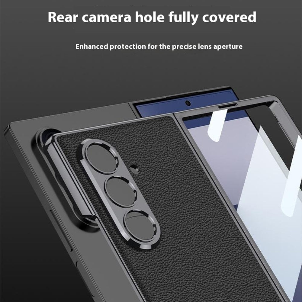 GKK For Samsung Galaxy Z Fold7 5G Case Electroplating PC + PU Leather Phone Cover with Screen Film - Black / Gold