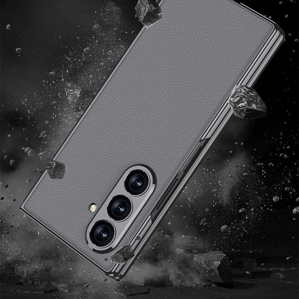 GKK For Samsung Galaxy Z Fold7 5G Case Electroplating PC + PU Leather Phone Cover with Screen Film - Black / Gold