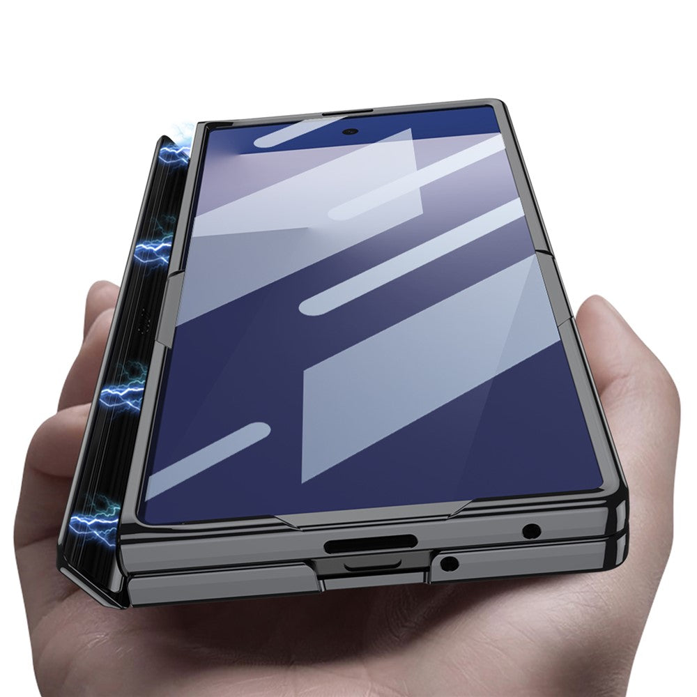 GKK For Samsung Galaxy Z Fold7 5G Case Hinge Protection PC + Tempered Glass Phone Cover with Kickstand - Black