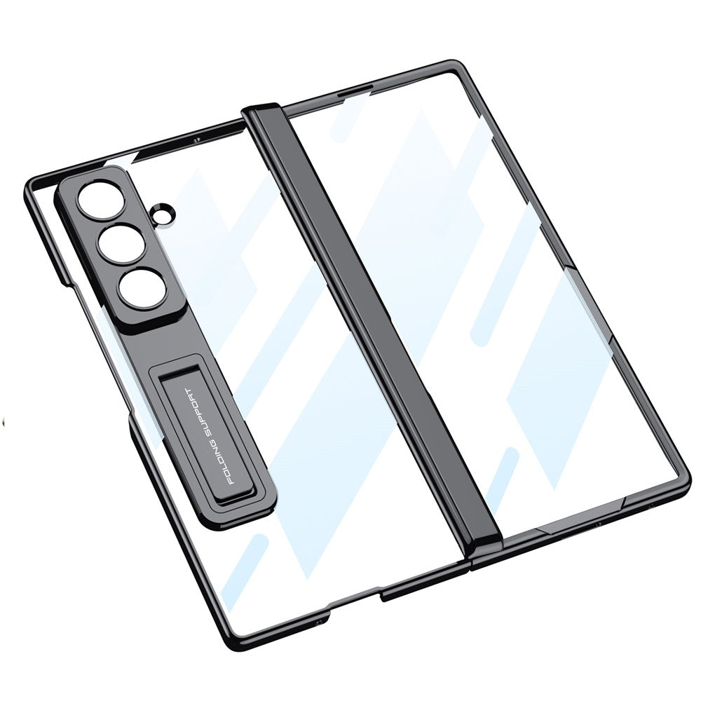 GKK For Samsung Galaxy Z Fold7 5G Case Hinge Protection PC + Tempered Glass Phone Cover with Kickstand - Silver