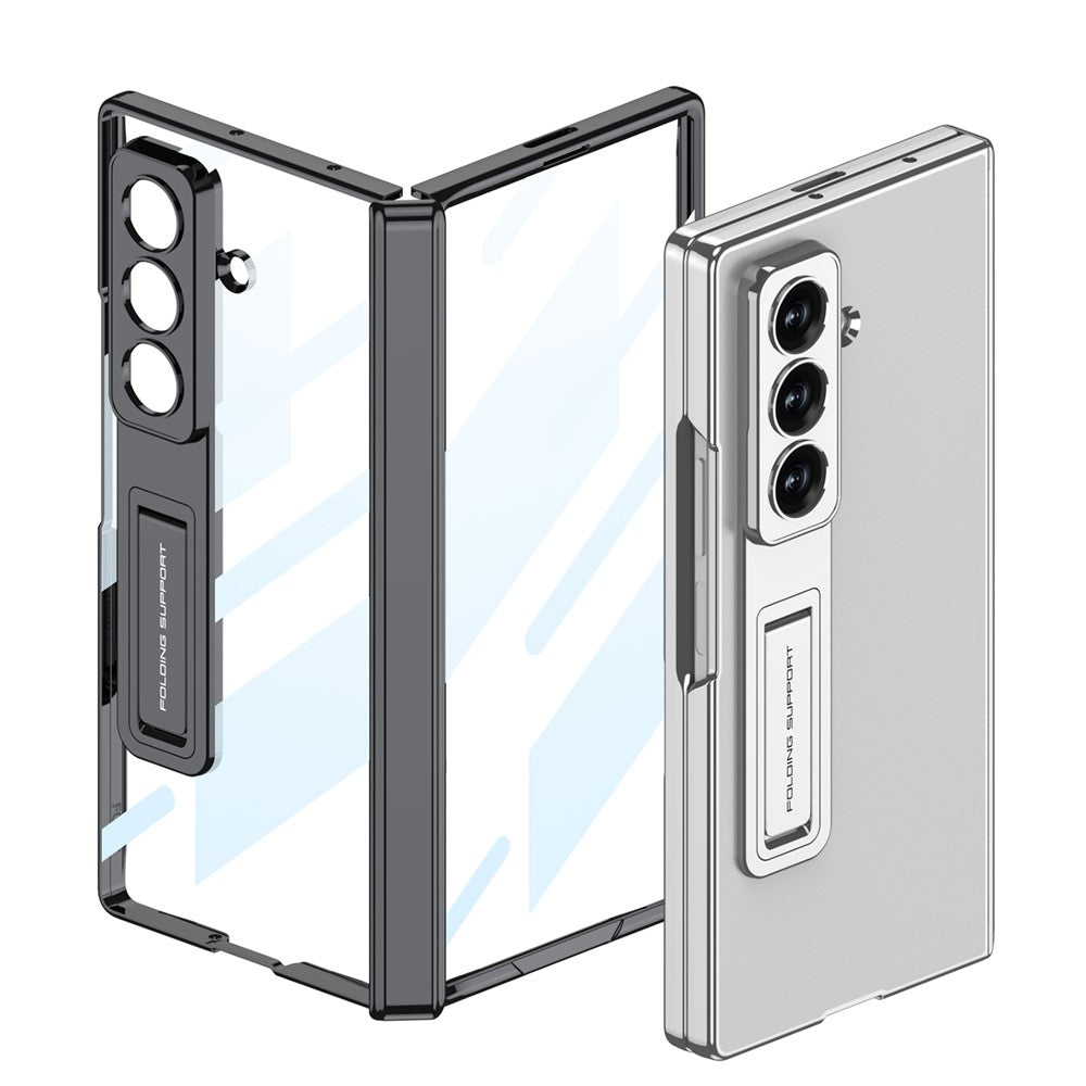 GKK For Samsung Galaxy Z Fold7 5G Case Hinge Protection PC + Tempered Glass Phone Cover with Kickstand - Silver
