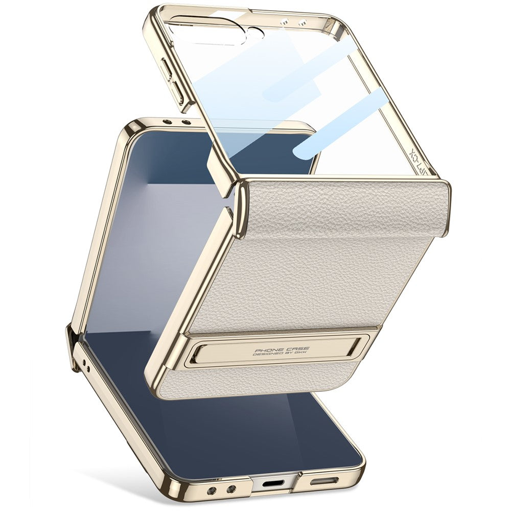 GKK For Samsung Galaxy Z Flip7 5G Kickstand Case Magnetic Hinge Protection PU + PC + Tempered Glass Phone Cover - Green