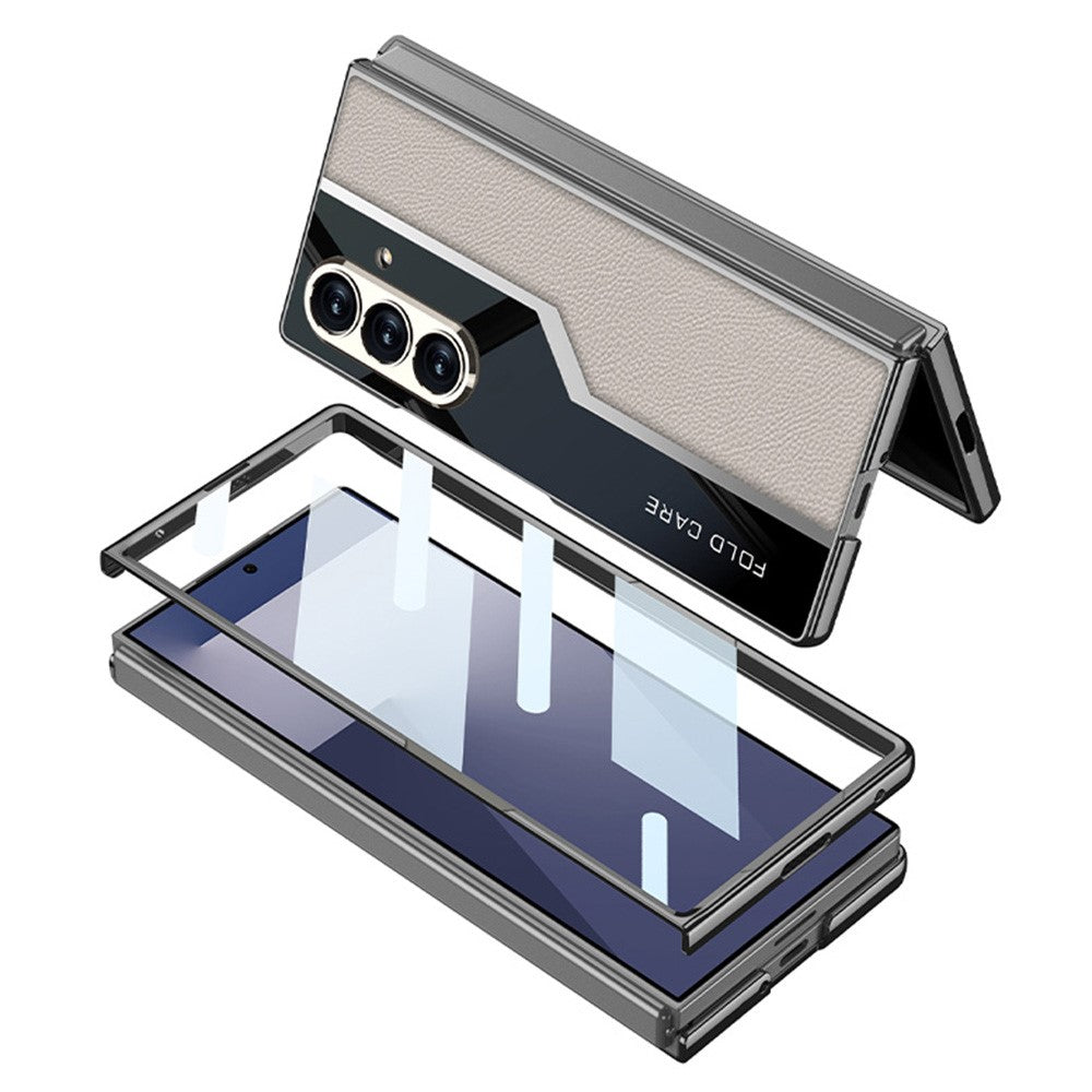 GKK For Samsung Galaxy Z Fold7 5G Case Electroplating PU + PC + Tempered Glass Phone Cover - Titanium Grey