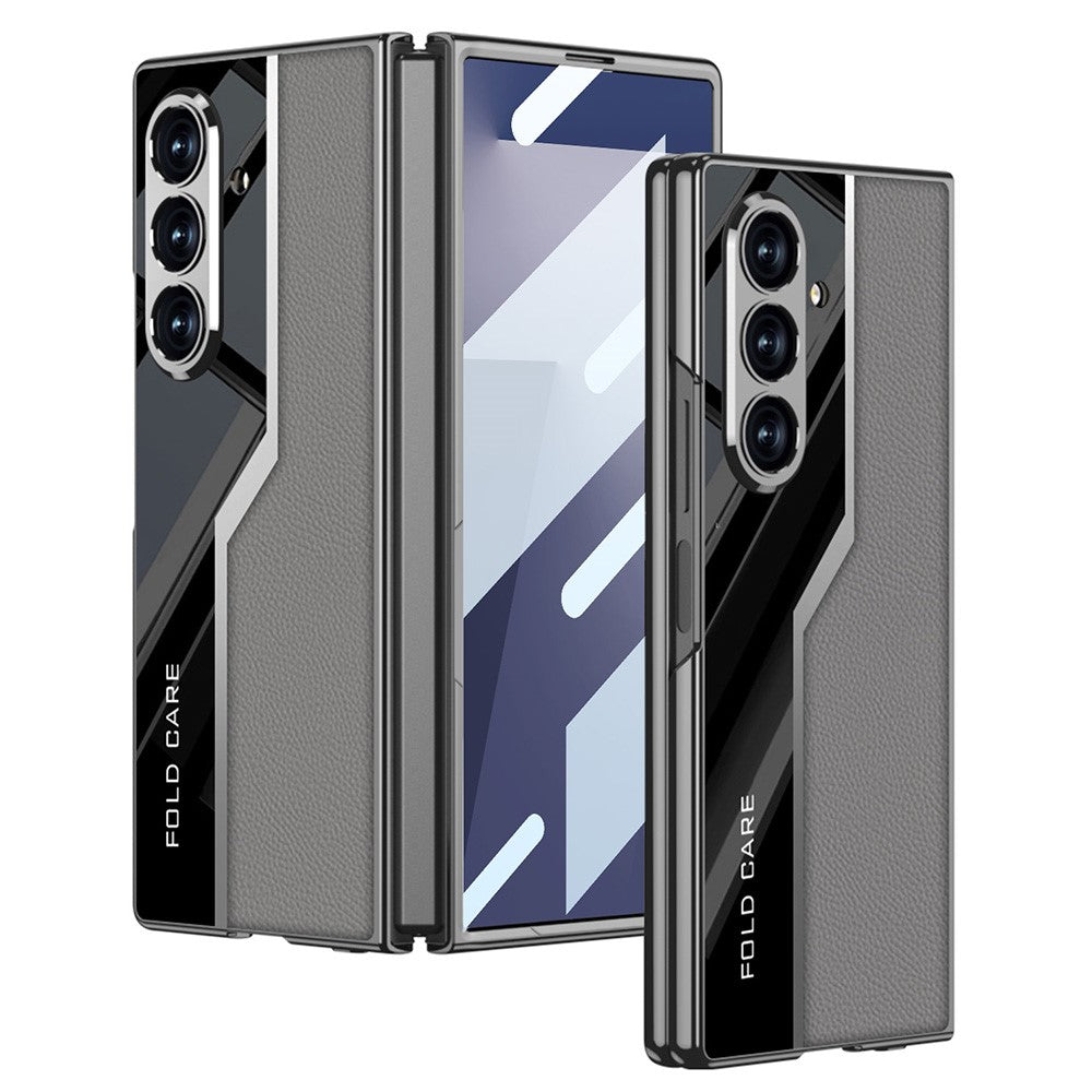 GKK For Samsung Galaxy Z Fold7 5G Case Electroplating PU + PC + Tempered Glass Phone Cover - Grey