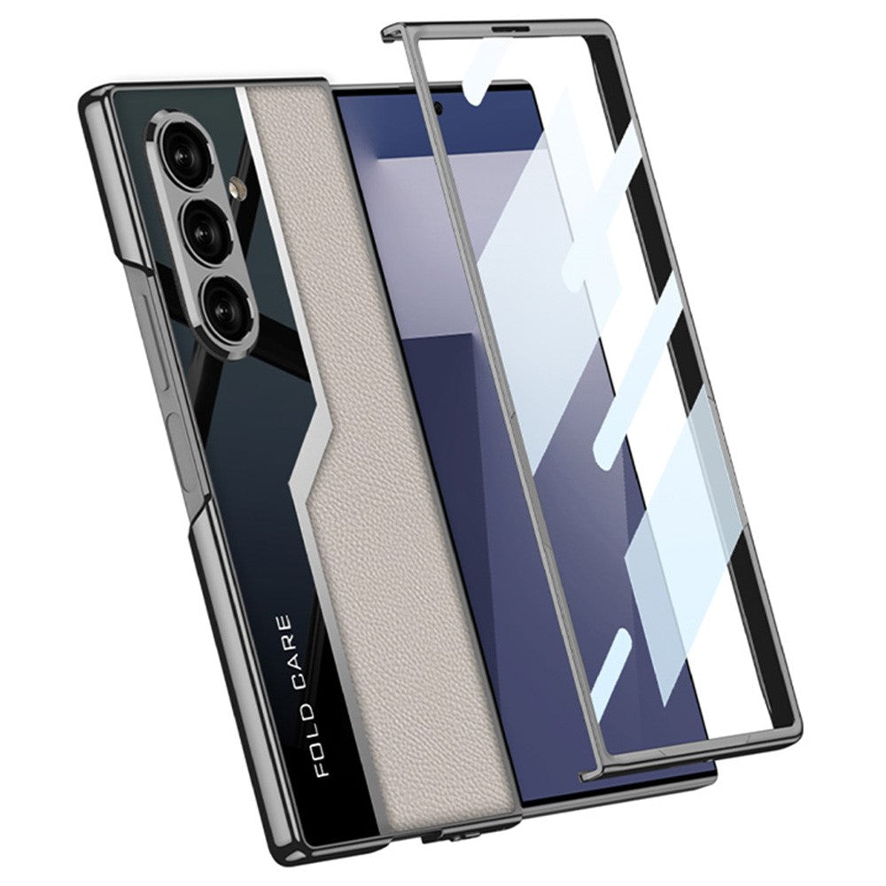 GKK For Samsung Galaxy Z Fold7 5G Case Electroplating PU + PC + Tempered Glass Phone Cover - Black