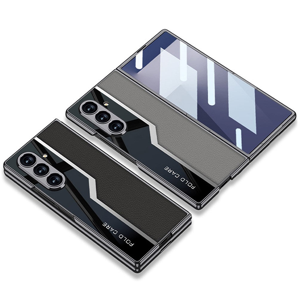 GKK For Samsung Galaxy Z Fold7 5G Case Electroplating PU + PC + Tempered Glass Phone Cover - Black