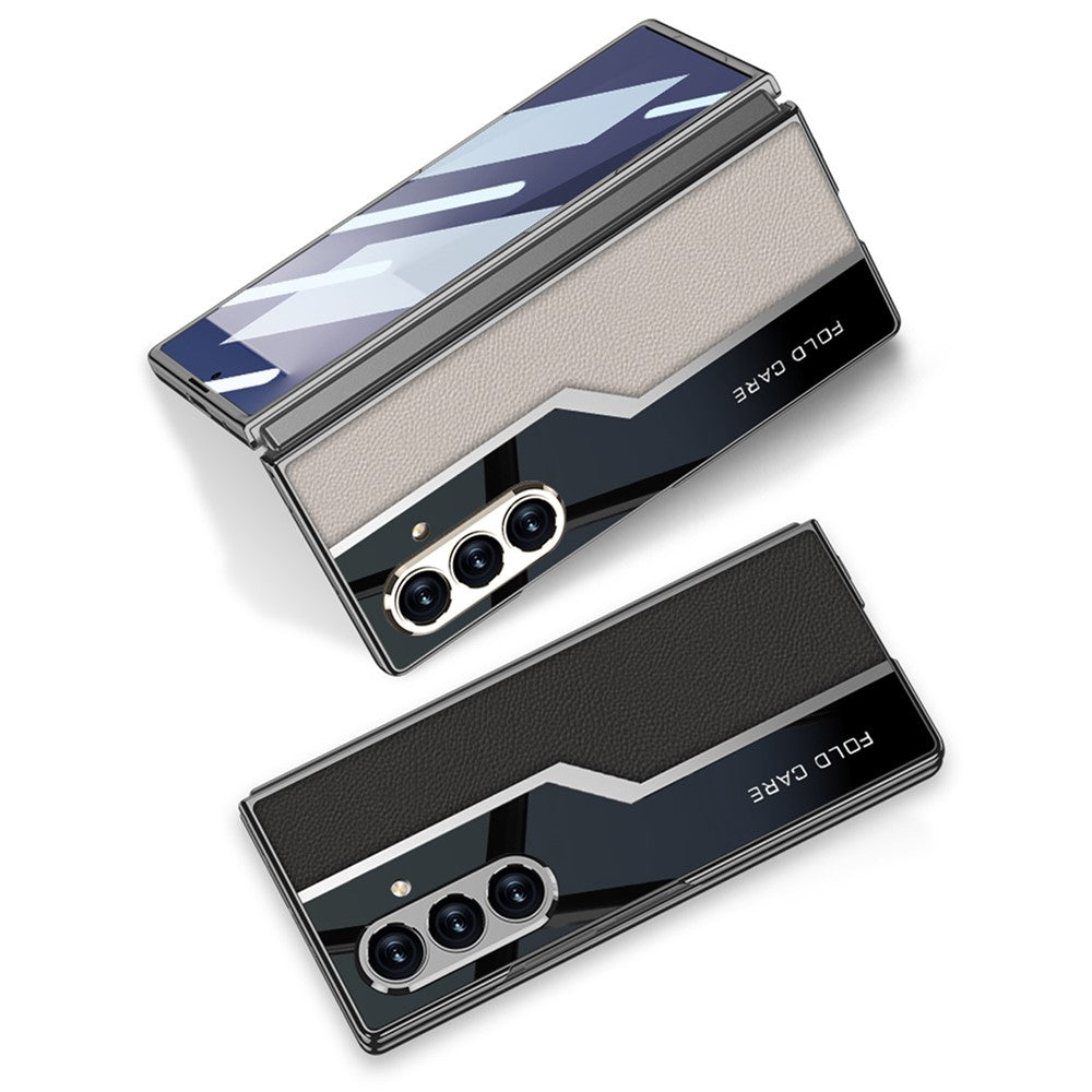 GKK For Samsung Galaxy Z Fold7 5G Case Electroplating PU + PC + Tempered Glass Phone Cover - Black