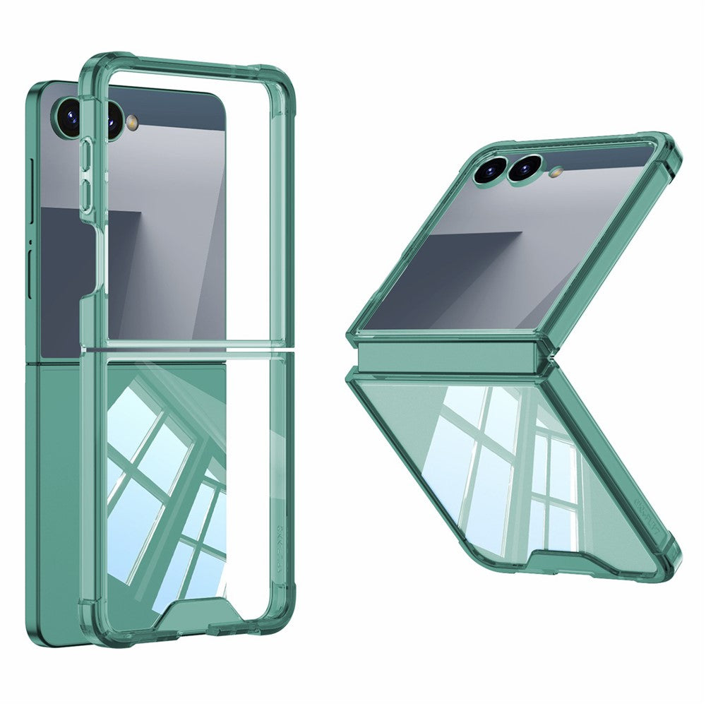 GKK For Samsung Galaxy Z Flip7 5G Case Airbag Anti Drop TPU + Tempered Glass Phone Cover - Transparent Green