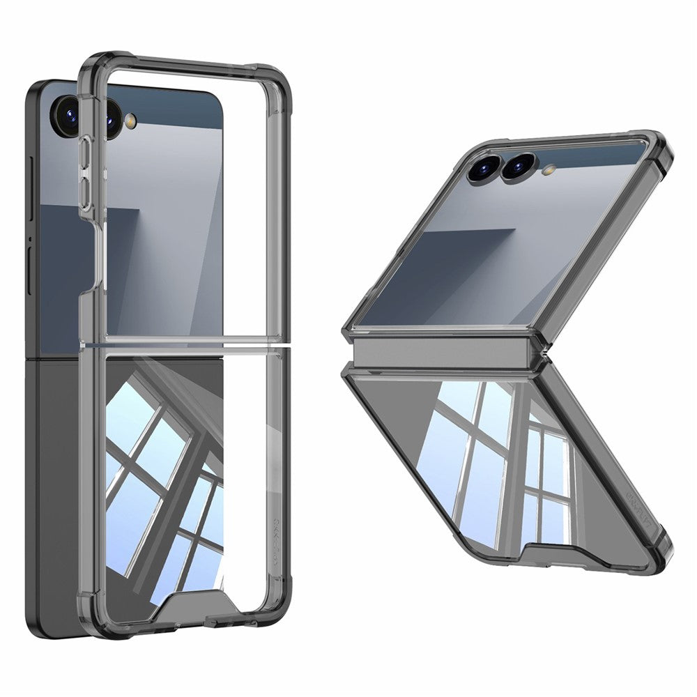 GKK For Samsung Galaxy Z Flip7 5G Case Airbag Anti Drop TPU + Tempered Glass Phone Cover - Transparent Black