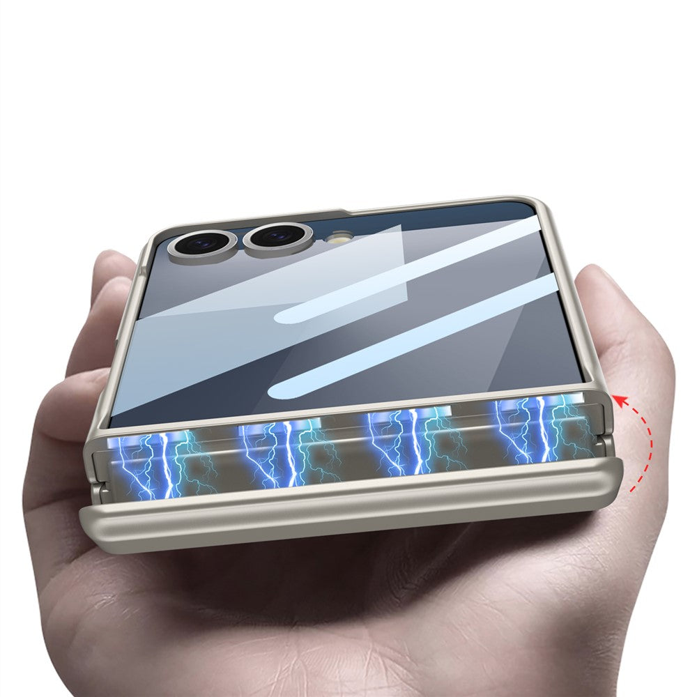 GKK For Samsung Galaxy Z Flip7 5G Kickstand Case Magnetic Hinge Protection PC + Tempered Glass Phone Cover - Grey