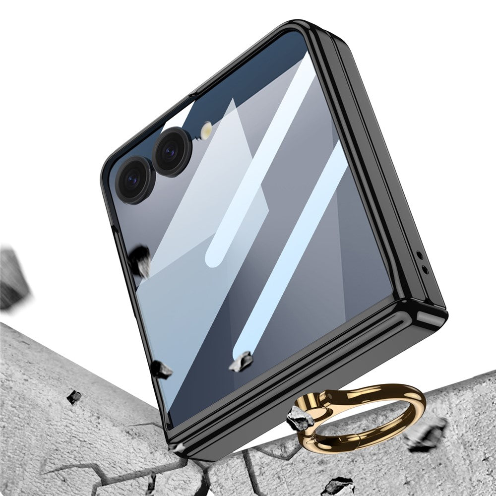 GKK For Samsung Galaxy Z Flip7 5G Kickstand Case Magnetic Hinge Protection PC + Tempered Glass Phone Cover - Champagne Gold