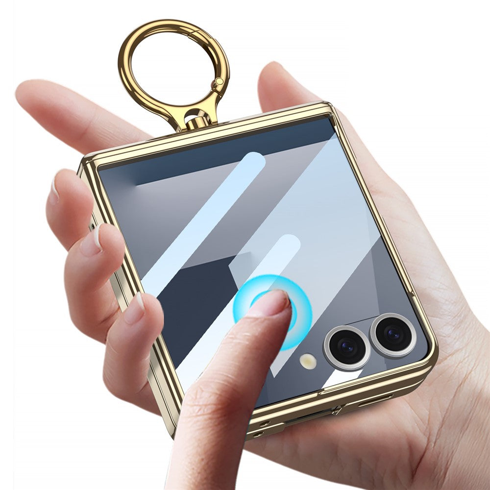 GKK For Samsung Galaxy Z Flip7 5G Kickstand Case Magnetic Hinge Protection PC + Tempered Glass Phone Cover - Silver