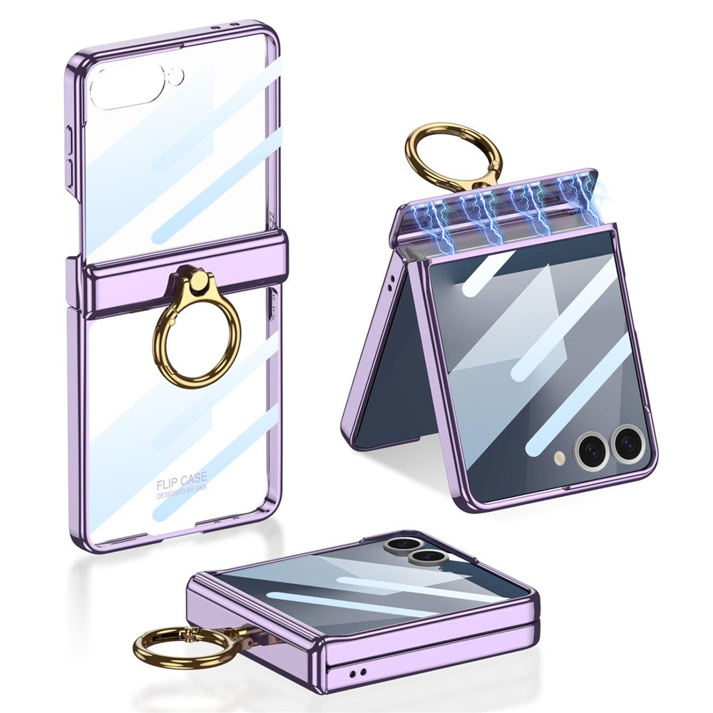 GKK For Samsung Galaxy Z Flip7 5G Kickstand Case Magnetic Hinge Protection PC + Tempered Glass Phone Cover - Purple