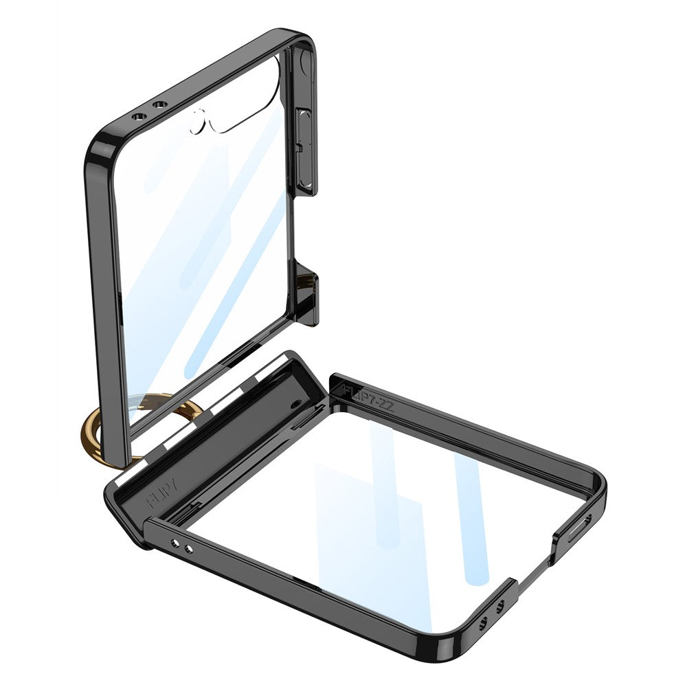 GKK For Samsung Galaxy Z Flip7 5G Kickstand Case Magnetic Hinge Protection PC + Tempered Glass Phone Cover - Purple