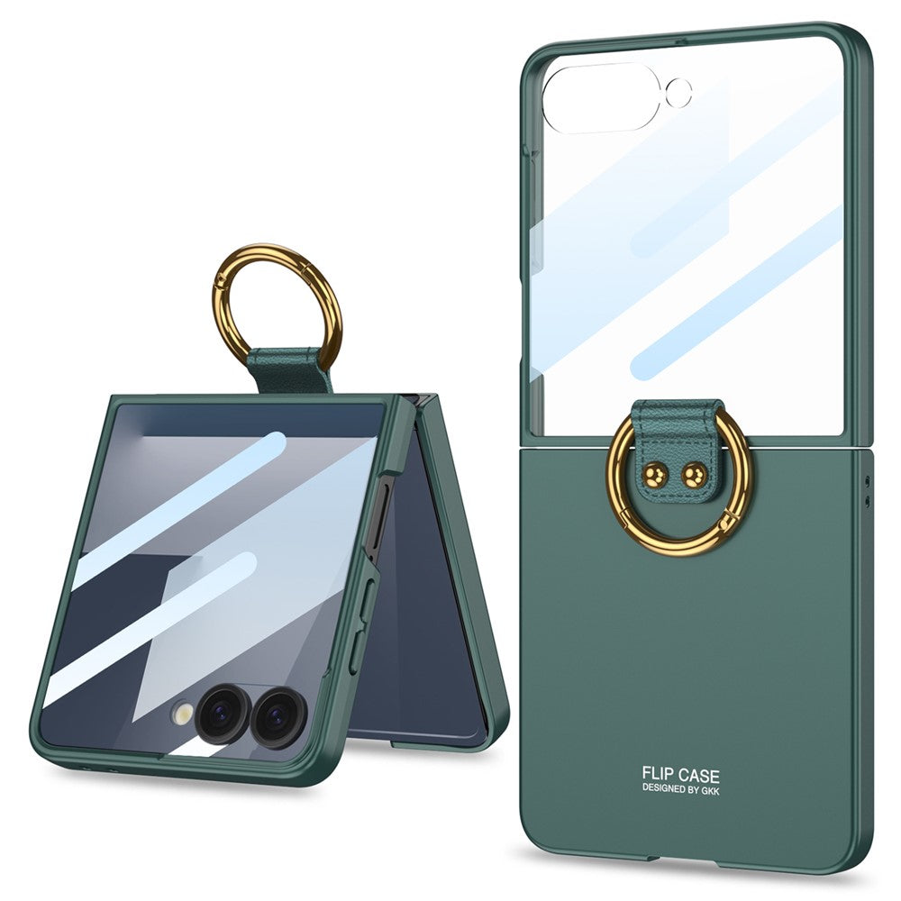 GKK For Samsung Galaxy Z Flip7 5G Case with Ring Holder Metal Plate PC + Tempered Glass Phone Cover - Green